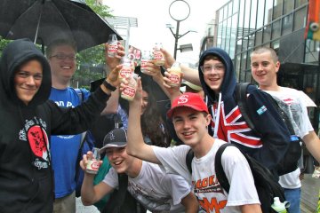 Minooka boys enjoying their first taste of a strange Japanese drink - it was delicious, by the way.  
