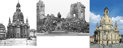 Frauenkirche Left: 1891 Middle: 1945 Right: 2013