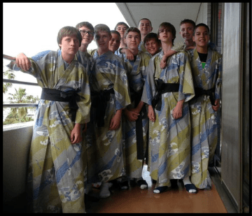 Minooka boys in traditional robes at the ryokan.