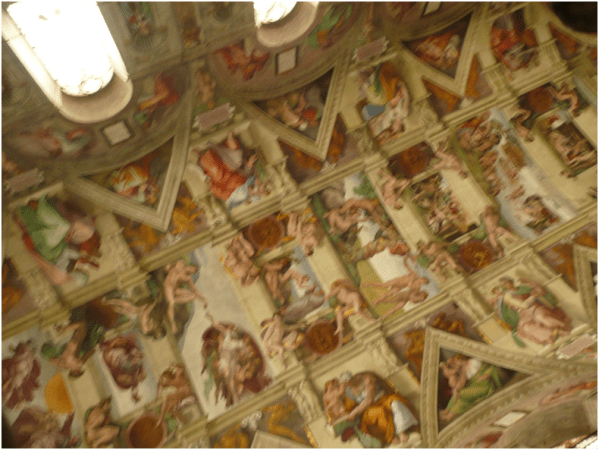 There’s nothing like sneaking a photo when it is forbidden in one of the best known chapel in the Vatican City (that’s why it’s a bit blurry). This picture does not do the celling of the Sistine Chapel justice. Can you imagine Michelangelo  spending four years painting this work of art?  Sistine Chapel, Vatican City, Italy.