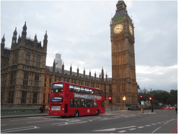 Keep Calm and Carry On. This picture is the epitome of London and it makes me smile. The iconic red double-decker  bus with London’s clock Big Ben/Clock Tower in the background. London, England.